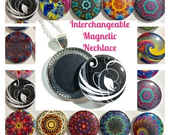 Interchangeable Magnetic Necklace Set with 4 magnetic pendant inserts