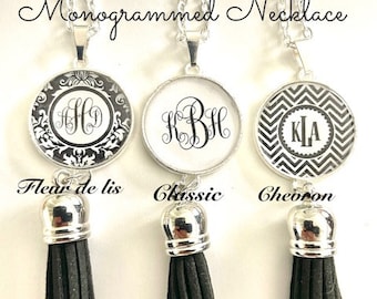 Monogrammed Pendant Necklace with Tassel - Custom Monogram Initial Necklace-Personalized Custom Necklace