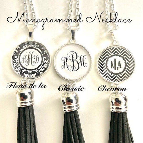 Monogrammed Pendant Necklace with Tassel - Custom Monogram Initial Necklace-Personalized Custom Necklace