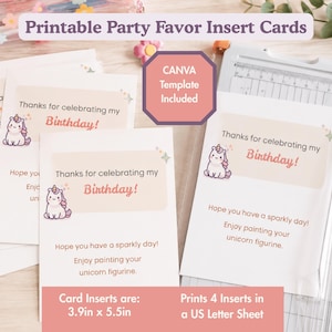 Tarjetas de inserción para regalos de fiesta de unicornios / Plantilla editable en Canva / Tarjeta imprimible para regalos de fiesta / Regalo de cumpleaños DIY / Descarga instantánea