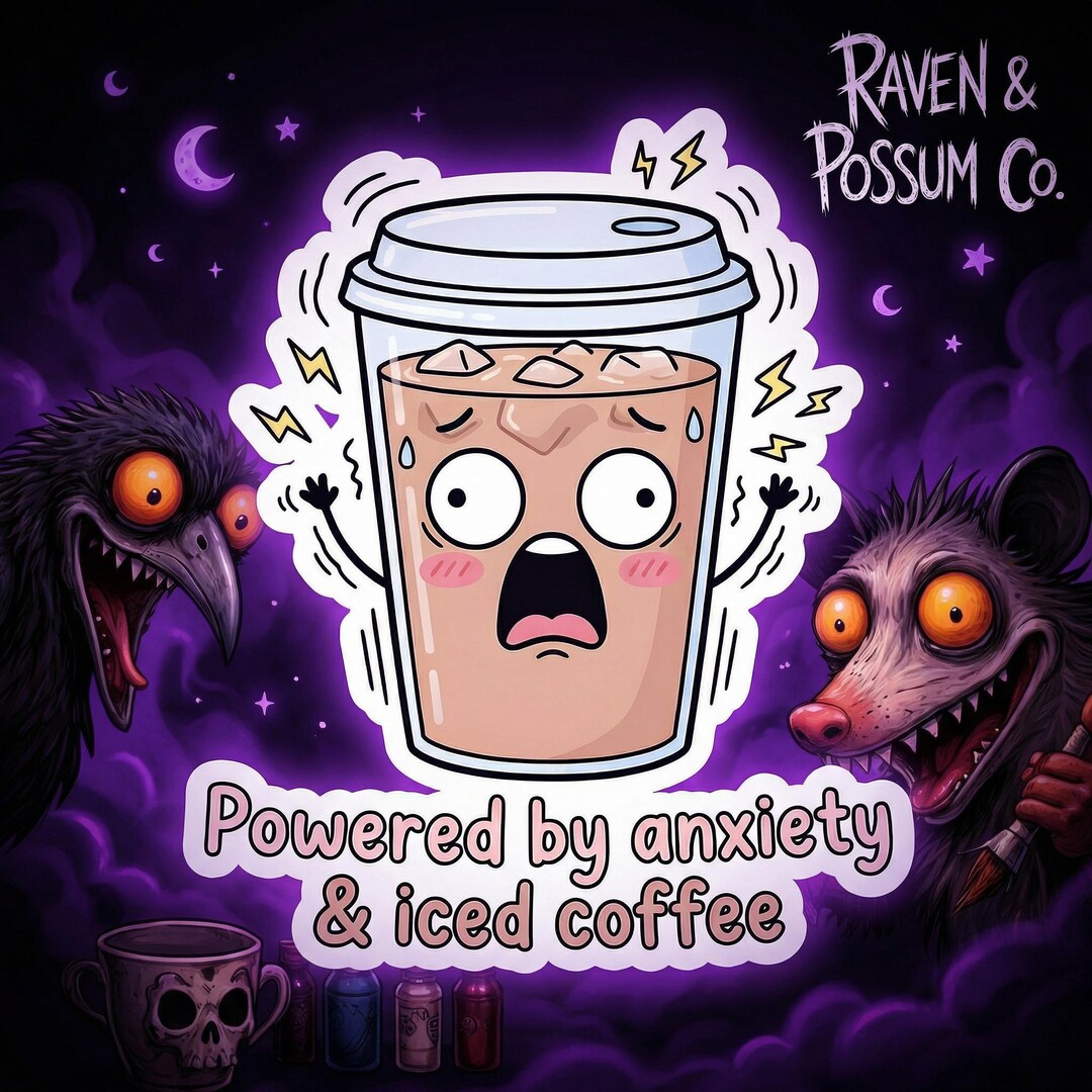 Existential Iced Coffee Sticker | Raven & Possum Co. Powered by Anxiety ...