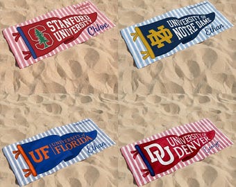 Personalized College Pennant Beach Towel, School Banner, Personalized College Pennant Beach Towel, School Banner School