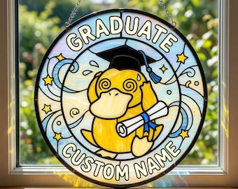 Psyduck Graduations Pokemon Suncatcher, Psyduck Graduate Class of 2026 Graduation Gift, Personalized Glass Suncatcher Custom Name