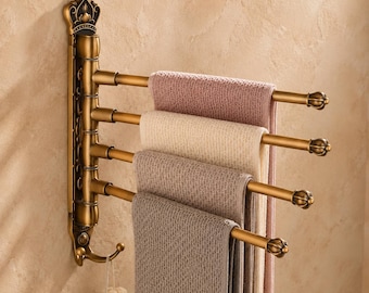 Antiker, schwingender Handtuchhalter aus Bronze, Wandmontage, Vintage-Handtuchstange mit 2/3/4/5 Stangen