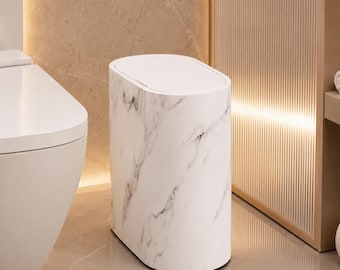 Marmor-Badezimmer-Mülleimer mit Deckel, schmaler Toiletteneimer, kleiner Abfallkorb fürs Badezimmer