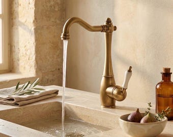 Antike Küchenarmatur aus Bronze, Vintage-Spültischarmatur aus Messing, schwenkbare Küchenarmatur im Landhausstil, rustikale Spültischarmatur im Cottage-Stil