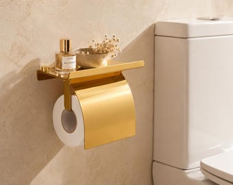 Goldener Toilettenpapierhalter mit Ablage, luxuriöser, wandmontierter Toilettenpapierrollenhalter