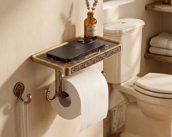 Mensola porta carta igienica vintage, porta carta igienica da bagno in ottone anticato, porta rotolo di carta igienica da parete, decorazione classica per il bagno.