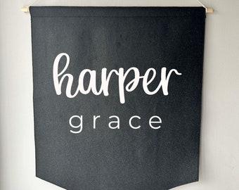 Custom Name Banner - Personalized Felt Banner - New Baby Gift - Nursery Decor - Kids Room Wall Art - Baby Name Pennant
