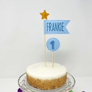 Personalized Felt Cake Topper: Blue Pennant Flag, Custom Name