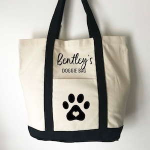 Personalised doggie bag - Dog Toy Tote - Heavy Canvas Bag with Pocket and Velcro Closure