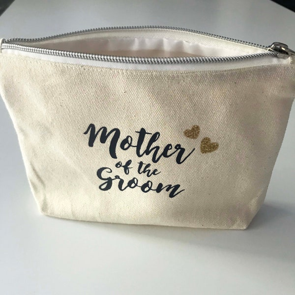 Personalised Mother of Groom pouch - canvas zipper purse - Thank you Mom - Wedding Gift