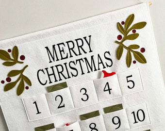 Calendrier de l'Avent de Noël - Décoration en feutre souvenir des Fêtes - Calendrier d'activités - Tradition familiale - Déco durable
