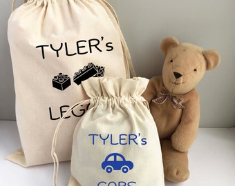 Toy Storage Sack, Personalized Kids Toy Bag, Playroom Storage, Child's Bedroom Storage, Travel Toy Organizers, Natural Cotton Drawstring Bag