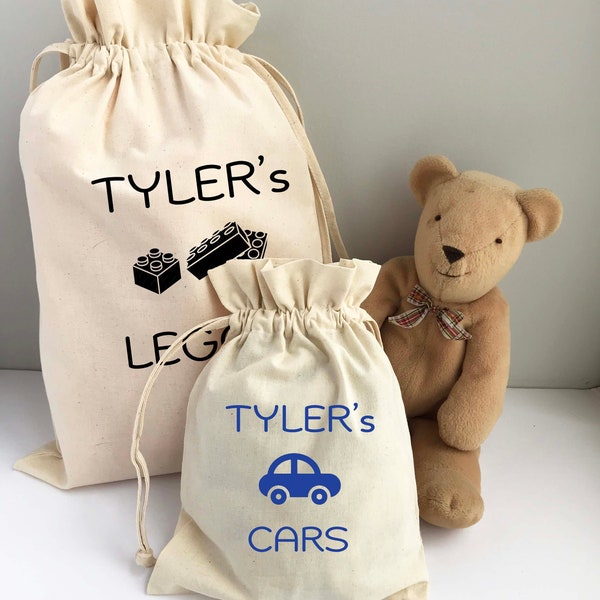 Toy Storage Sack, Personalized Kids Toy Bag, Playroom Storage, Child's Bedroom Storage, Travel Toy Organizers, Natural Cotton Drawstring Bag