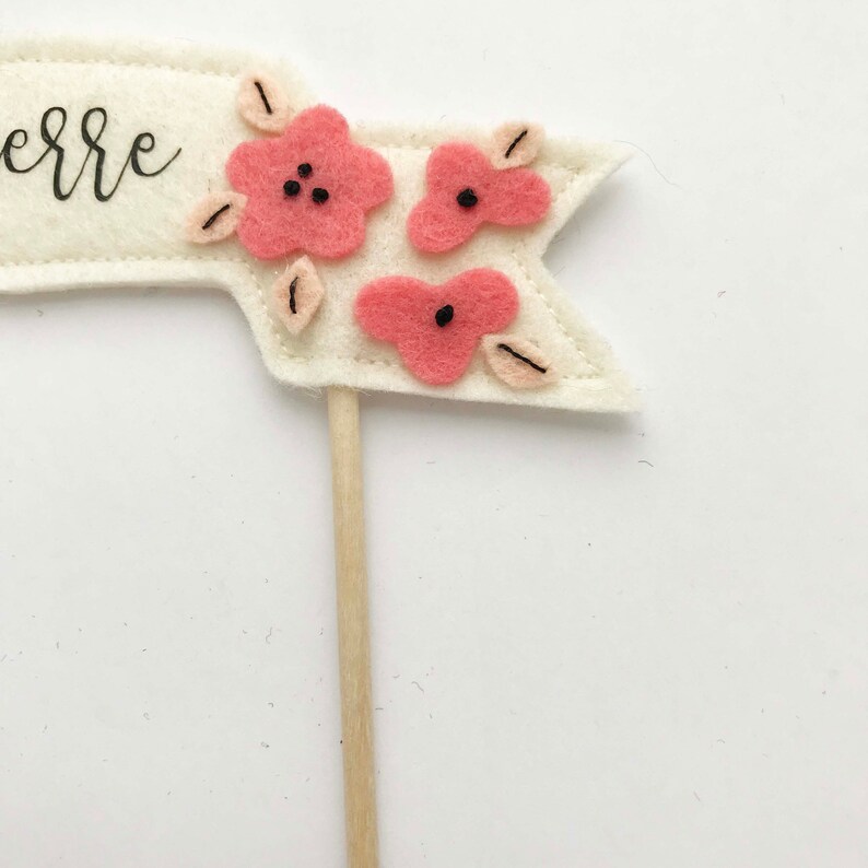 Custom Name Wedding Cake Topper, Felt Wedding Decor, Wedding Cake Felt Topper, Hand Embroidered Felt Flower, Felt Flower Wedding Decor image 6