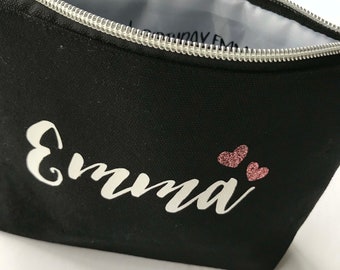 Personalised cosmetic bag - canvas zipper purse - Custom Birthday Gift - Makeup Bag