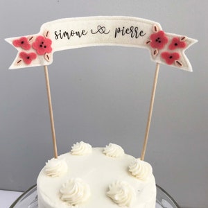 Custom Name Wedding Cake Topper, Felt Wedding Decor, Wedding Cake Felt Topper, Hand Embroidered Felt Flower, Felt Flower Wedding Decor image 4