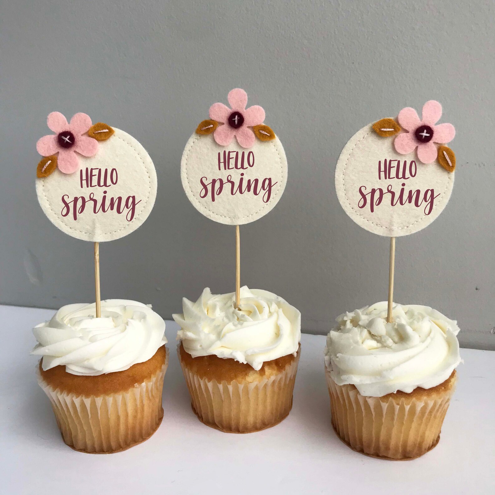 Custom Name Cake Toppers Felt Flower Cupcake Toppers Etsy