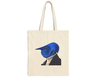 Azurefin Vanguard Blue Unicorfish Portrait Tote Bag | Surreal Avian Illustration
