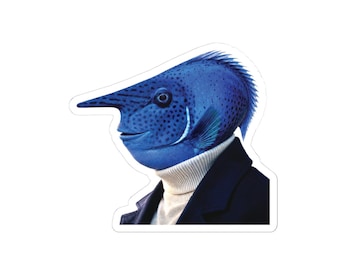 Azurefin Vanguard Blue Unicorfish Portrait Kiss-Cut Sticker | Blue Unicornfish Art