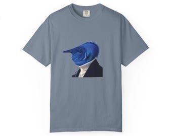Azurefin Vanguard Blue Unicorfish Portrait T-shirt | Surreal Animal Art, Victorian Collar