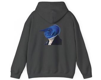 Azurefin Vanguard Blue Unicorfish Portrait Hoodie | Surreal Animal Illustration