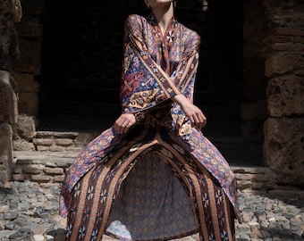 Boho Kimono Robe, Handmade Ethnic Loungewear, Oversized Cotton or Silk Robe, Artistic Home Wear, Designer Kimono, Artistic Robe, Unic wear
