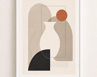 Lámina abstracta neutra, arte mural imprimible, descarga digital minimalista, póster beige terracota, decoración de salón Japandi