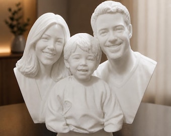 3D Custom Bust from Photo | Family Portrait in PLA | Personalized Gift for Couple, Family or Individual