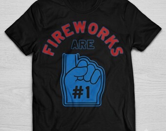 Los fuegos artificiales son el número 1. Camiseta negra divertida con diseño de dedo de espuma para el 4 de julio.
