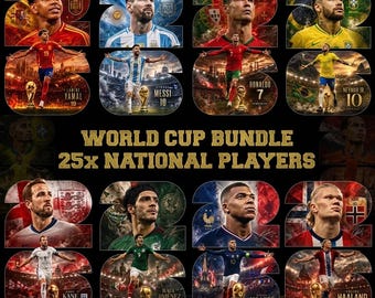 Paquete PNG de jugadores de la Copa Mundial - Diseños del Campeonato 2026 - Descarga digital / Semitono negro + A todo color