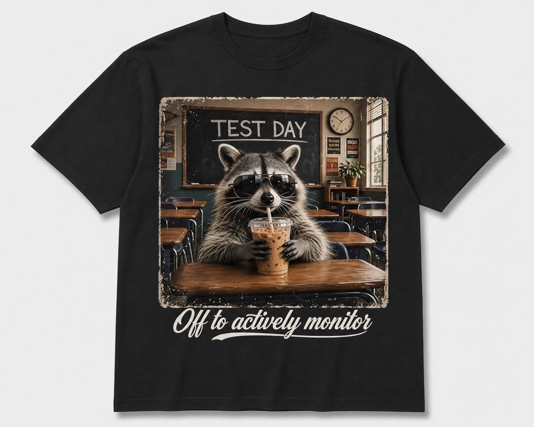 Raccoon Test Day PNG, Funny Teacher Exam Proctor Design, Iced Coffee ...