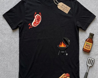 Biffdyk Rolig Flygande Biff BBQ Grillning Tecknad Humor Konst T-shirt Design - PNG