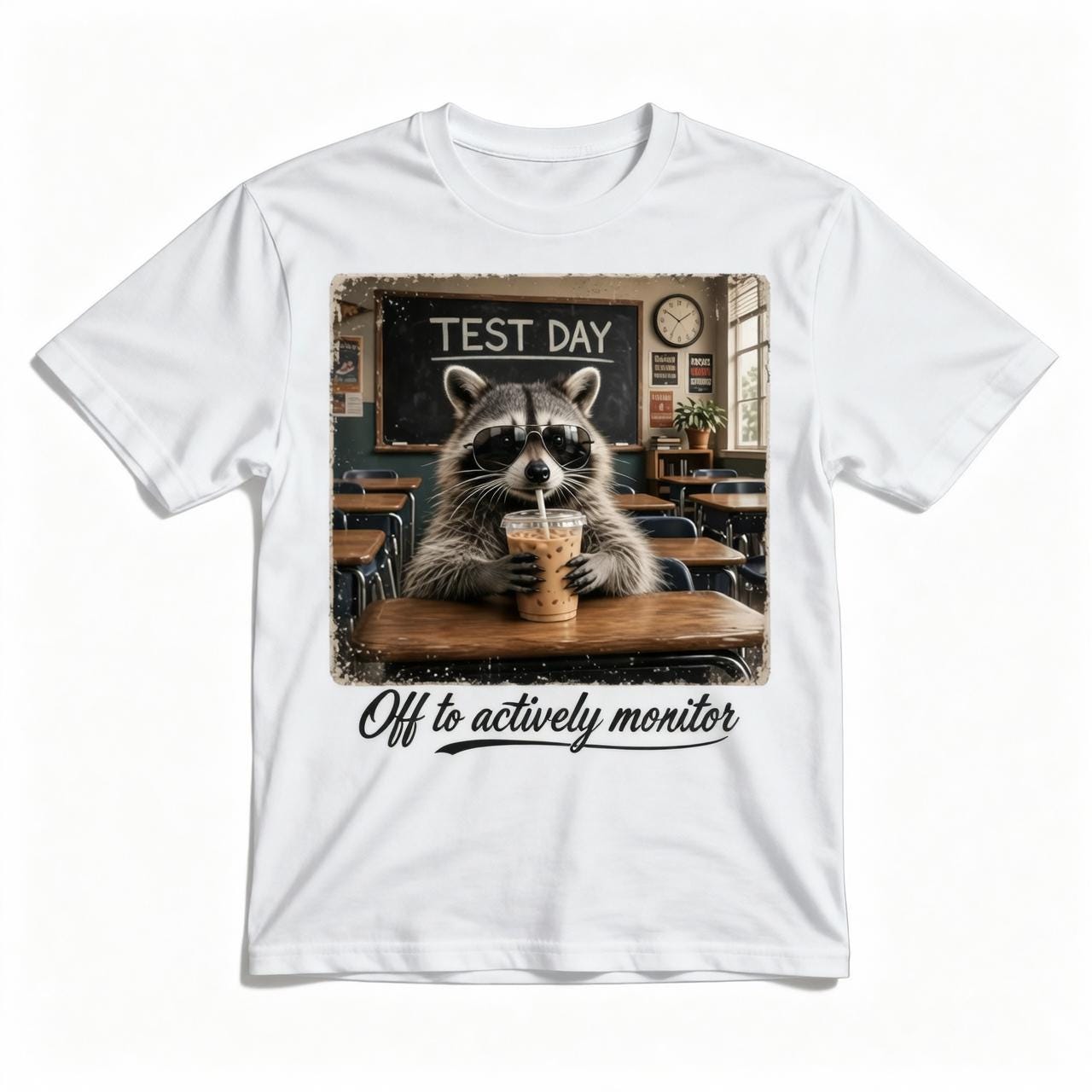 Raccoon Test Day PNG, Funny Teacher Exam Proctor Design, Iced Coffee ...