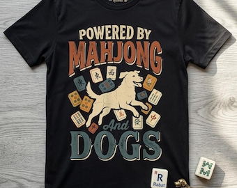 Mahjong och hund Retro rolig Mahjong-spelare T-shirt - PNG