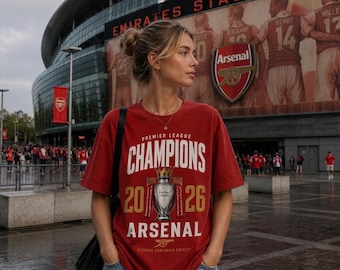 Camiseta con estampado del trofeo de campeones de la Premier League 2026 del Arsenal (Diseño digital)