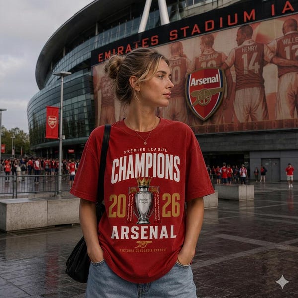 Arsenal Premier League Champions 2026 Trophy Graphic T-Shirt (Digital Design)