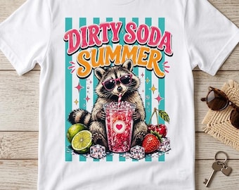 Dirty Soda Sommar Retro Raccoon T-shirt - Digital Produkt