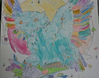 Drawing with colour pencils, A4 size, unframed. Autistic art