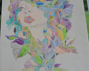 Drawing with colour pencils, A4 size, unframed. Autistic art