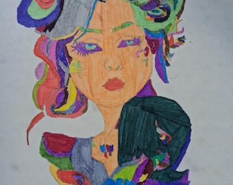 Arte autistica. Disegno, pennarello su carta, formato A4, senza cornice.