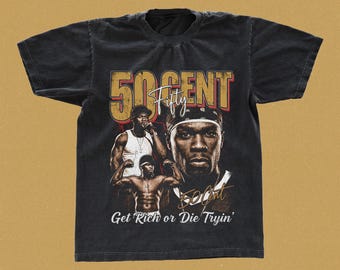 50 Cent Vintage Bootleg Graphic Tee, Get Rich or Die Tryin Collage Shirt