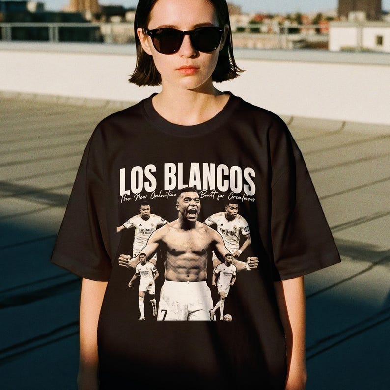 Kylian Mbappe Los Blancos Graphic Tee, Real Madrid Vintage Bootleg Football T-Shirt image 2