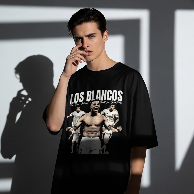 Kylian Mbappe Los Blancos Graphic Tee, Real Madrid Vintage Bootleg Football T-Shirt image 3