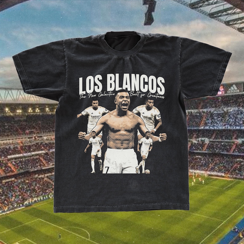 Kylian Mbappe Los Blancos Graphic Tee, Real Madrid Vintage Bootleg Football T-Shirt image 1