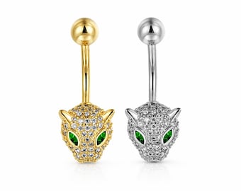 Leopard Belly Ring – Gold & Silver CZ Crystal Navel Piercing