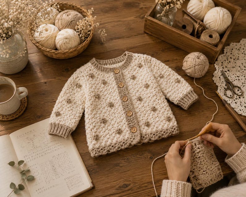 Baby Crochet Cardigan Pattern | Bobble Sweater Tutorial (PDF Download ...