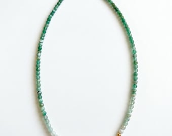Green Jade Ombre Necklace with Freshwater Pearls and Gold Accents | Faceted Gemstone Choker