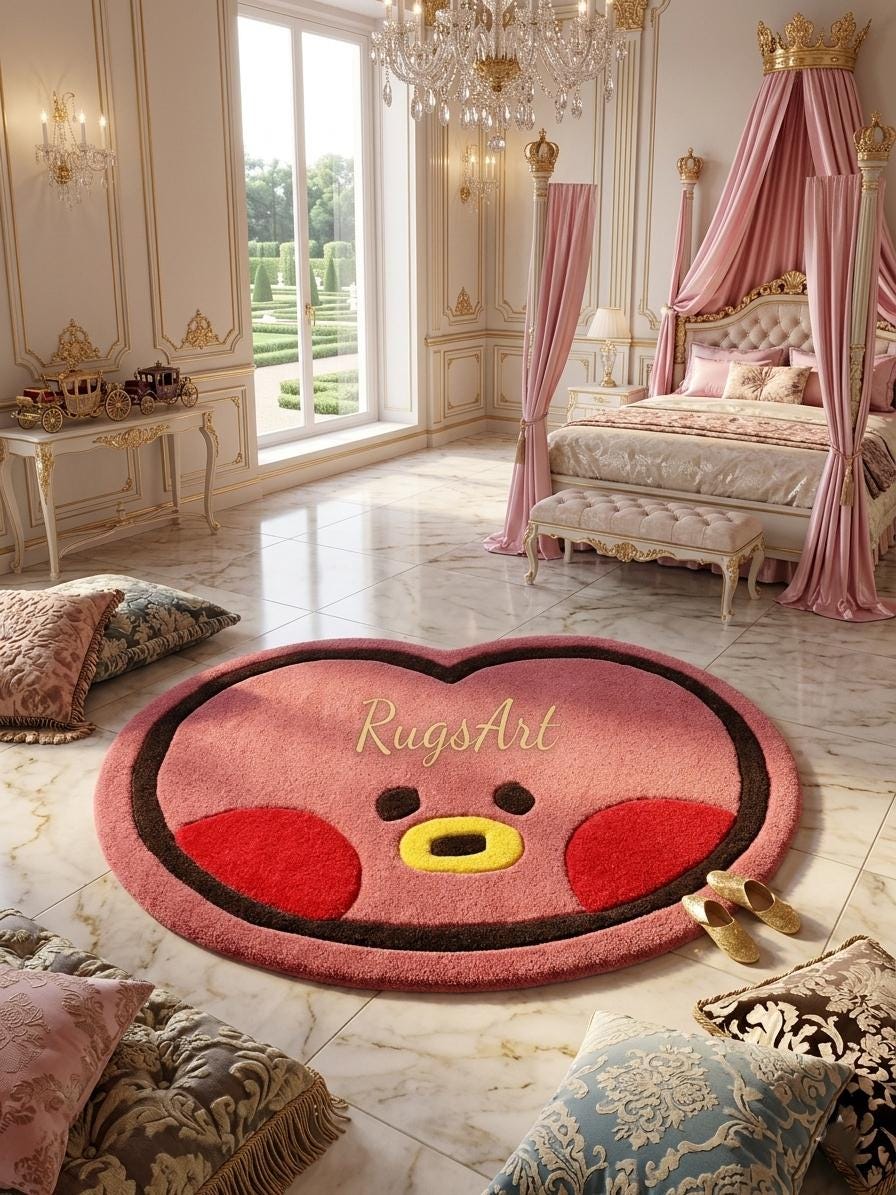 Hand-tufted Wool BTS Tata Heart Rug 2 Feet– Pink Yellow Kids